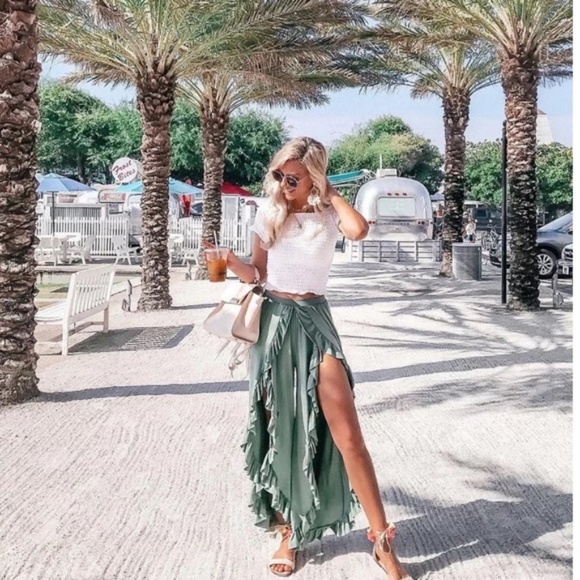 Boho sage ruffle detail slit palazzo pants Lounge - Picture 7 of 8